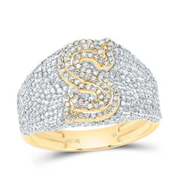 10K Yellow Gold Diamond Initial Men's Ring 1-1/2 to 2-1/4 Cttw