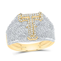 10K Yellow Gold Diamond Initial Men's Ring 1-1/2 to 2-1/4 Cttw