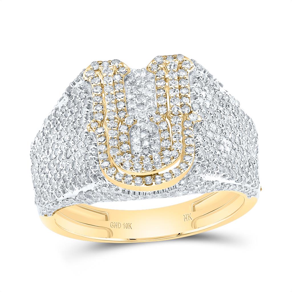 10K Yellow Gold Diamond Initial Men's Ring 1-1/2 to 2-1/4 Cttw