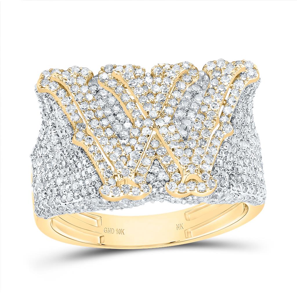 10K Yellow Gold Diamond Initial Men's Ring 1-1/2 to 2-1/4 Cttw
