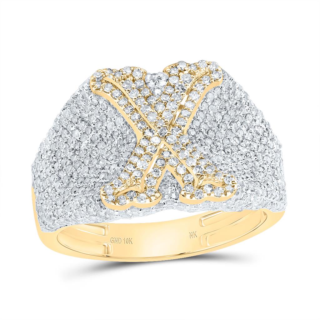 10K Yellow Gold Diamond Initial Men's Ring 1-1/2 to 2-1/4 Cttw