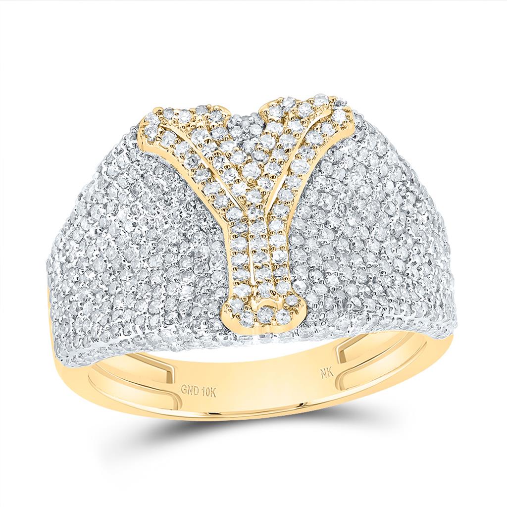 10K Yellow Gold Diamond Initial Men's Ring 1-1/2 to 2-1/4 Cttw