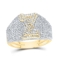 10K Yellow Gold Diamond Initial Men's Ring 1-1/2 to 2-1/4 Cttw