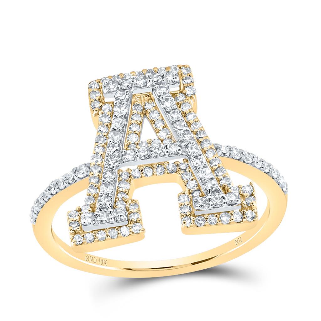 10K Yellow Gold Diamond Fashion Initial Ladies Ring 3/8 to 3/4 Cttw