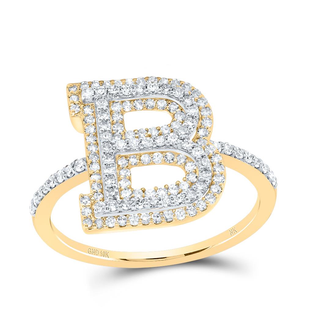 10K Yellow Gold Diamond Fashion Initial Ladies Ring 3/8 to 3/4 Cttw