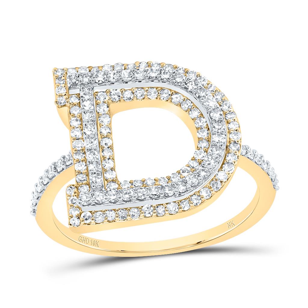 10K Yellow Gold Diamond Fashion Initial Ladies Ring 3/8 to 3/4 Cttw