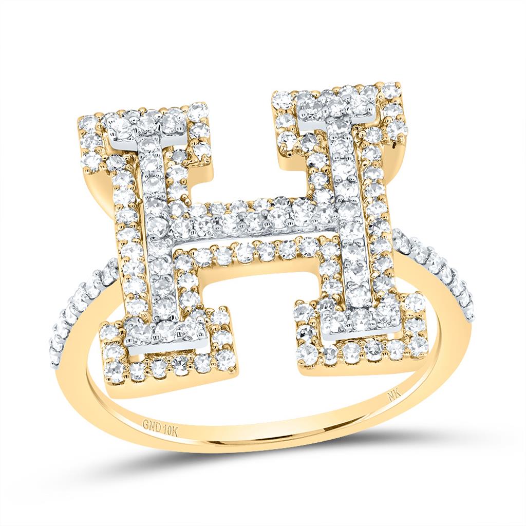 10K Yellow Gold Diamond Fashion Initial Ladies Ring 3/8 to 3/4 Cttw