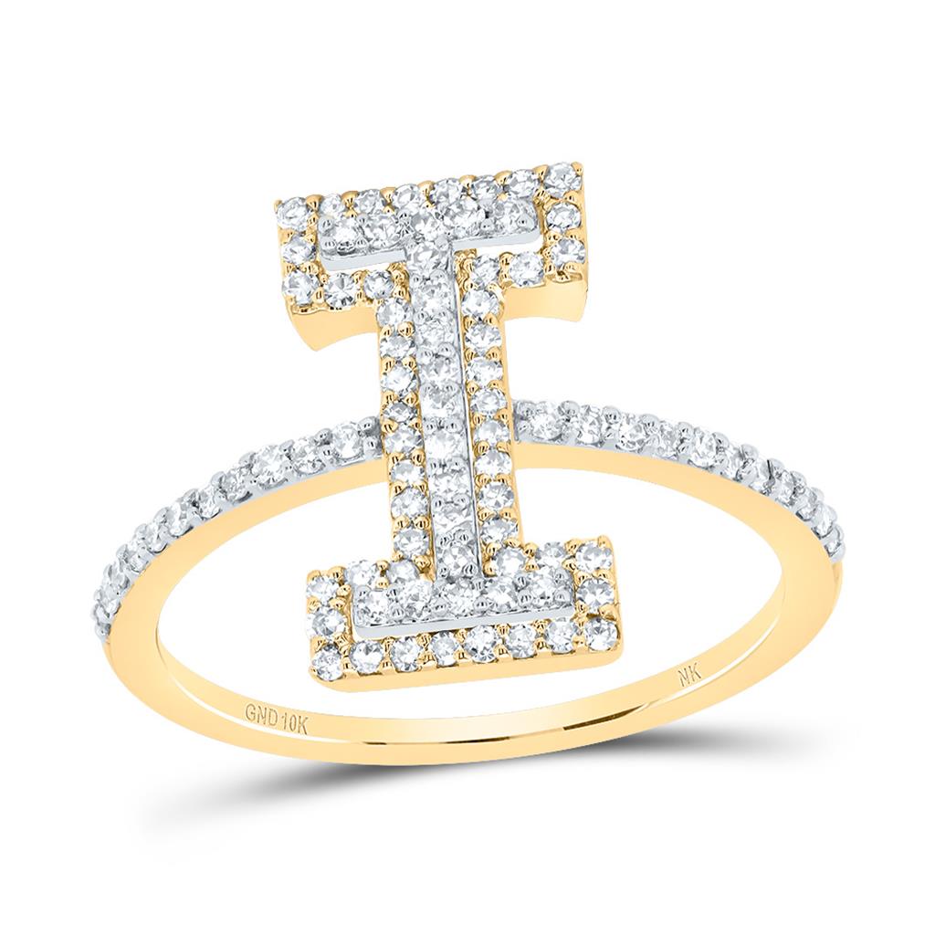 10K Yellow Gold Diamond Fashion Initial Ladies Ring 3/8 to 3/4 Cttw