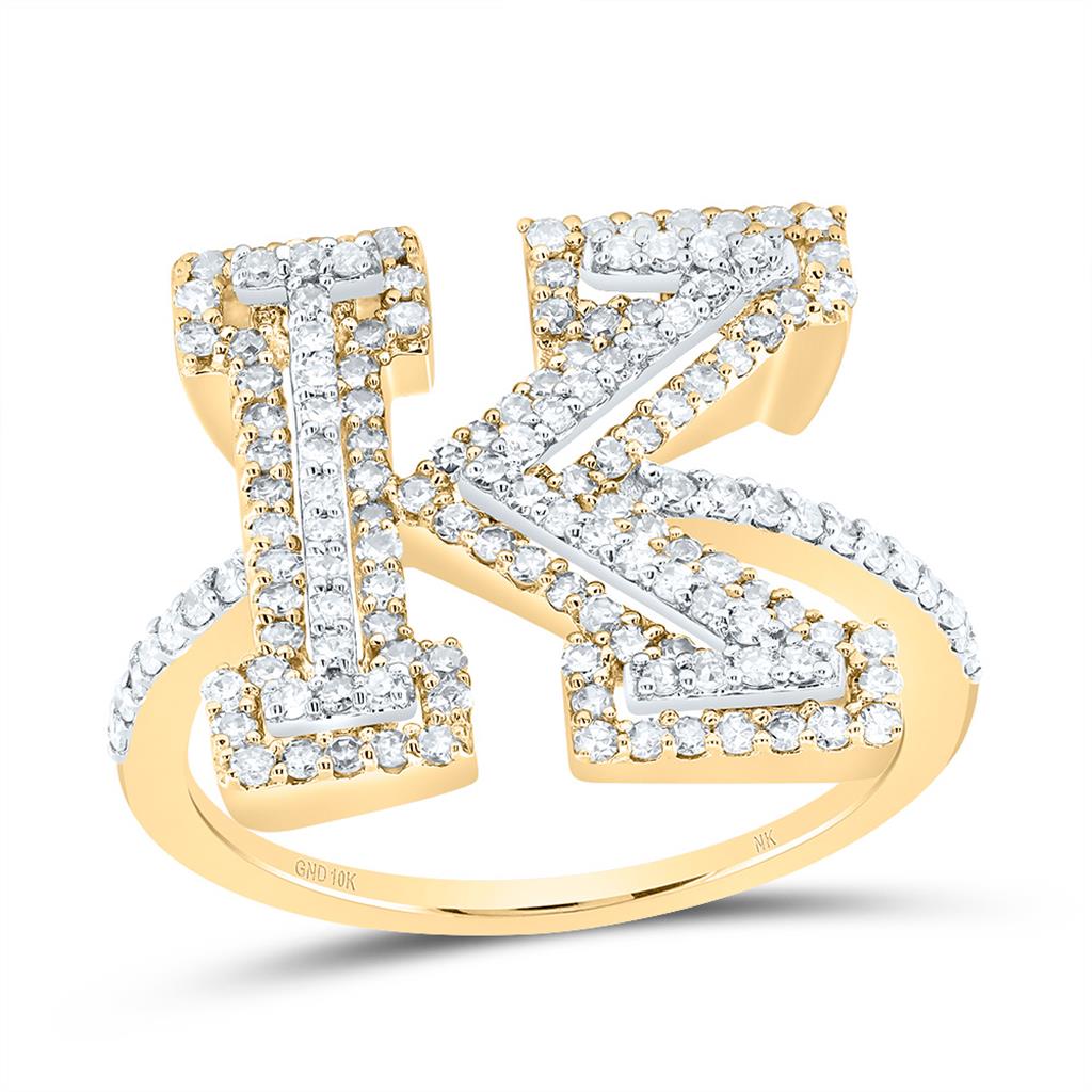 10K Yellow Gold Diamond Fashion Initial Ladies Ring 3/8 to 3/4 Cttw