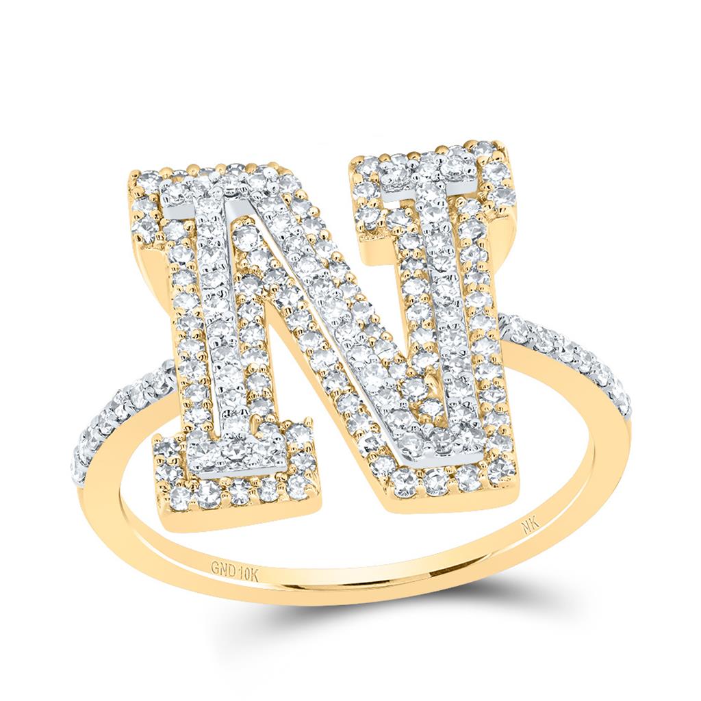 10K Yellow Gold Diamond Fashion Initial Ladies Ring 3/8 to 3/4 Cttw