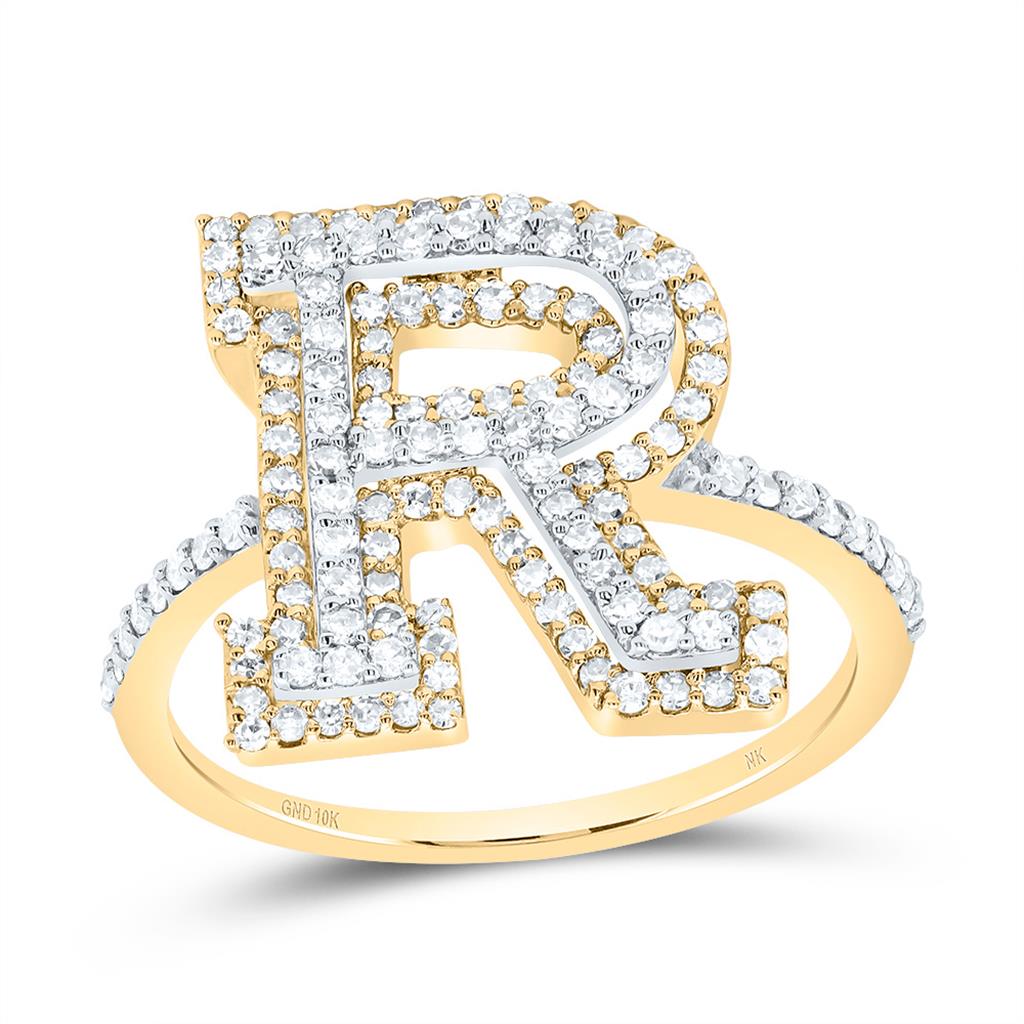 10K Yellow Gold Diamond Fashion Initial Ladies Ring 3/8 to 3/4 Cttw