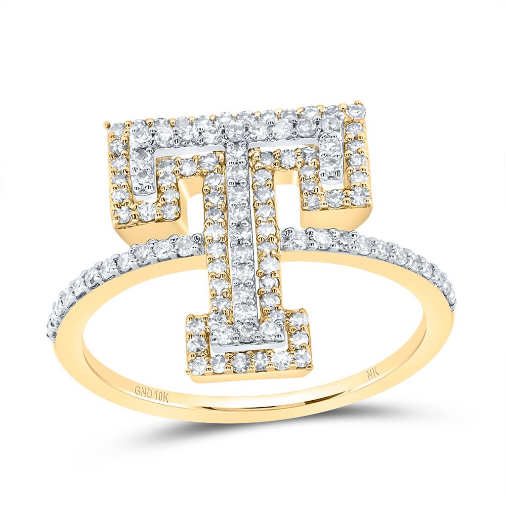 10K Yellow Gold Diamond Fashion Initial Ladies Ring 3/8 to 3/4 Cttw