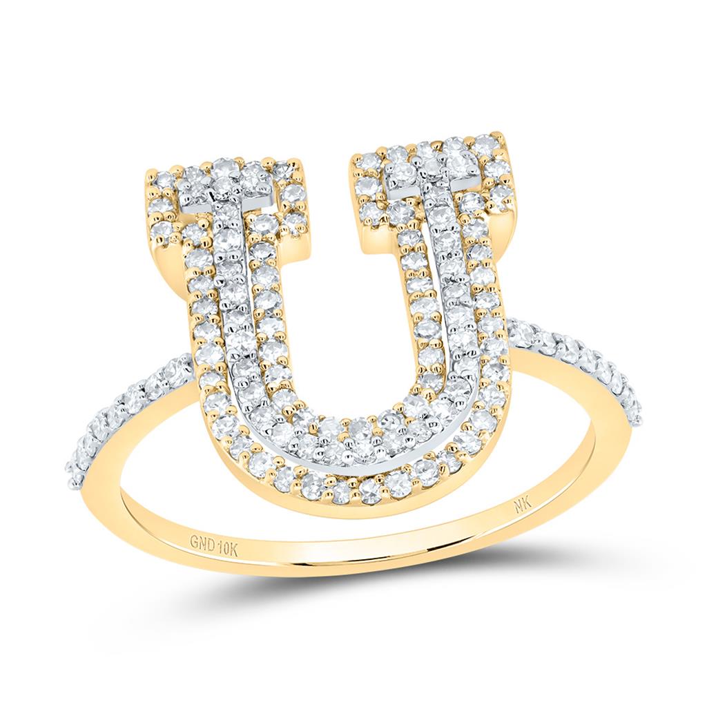 10K Yellow Gold Diamond Fashion Initial Ladies Ring 3/8 to 3/4 Cttw