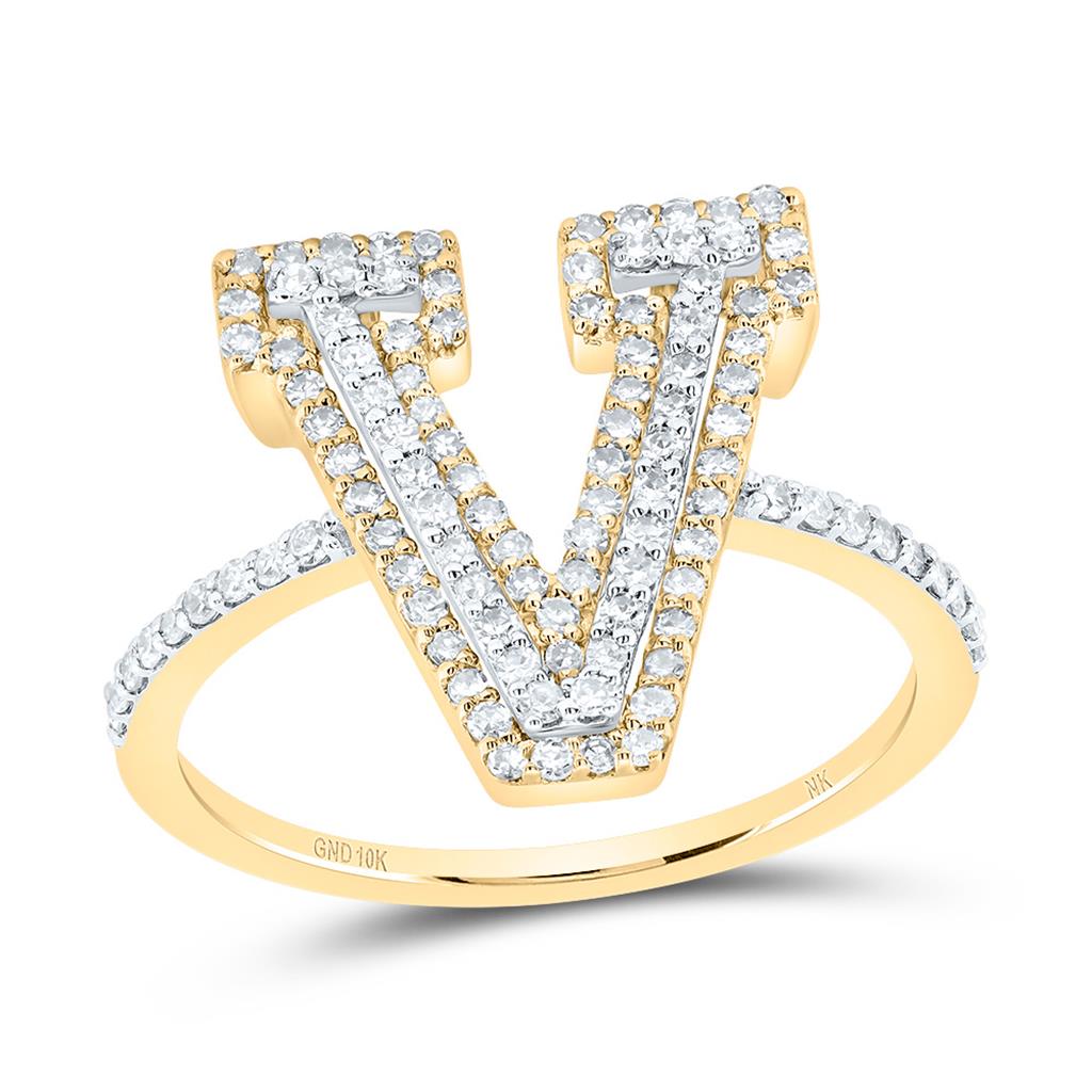 10K Yellow Gold Diamond Fashion Initial Ladies Ring 3/8 to 3/4 Cttw