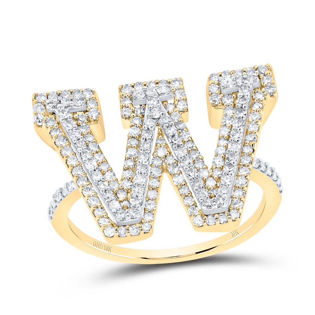 10K Yellow Gold Diamond Fashion Initial Ladies Ring 3/8 to 3/4 Cttw