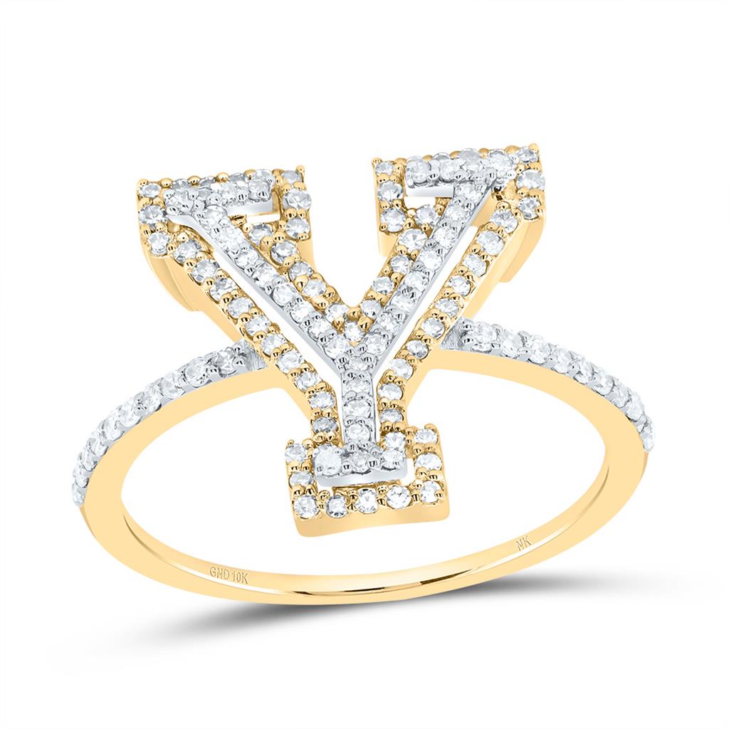 10K Yellow Gold Diamond Fashion Initial Ladies Ring 3/8 to 3/4 Cttw