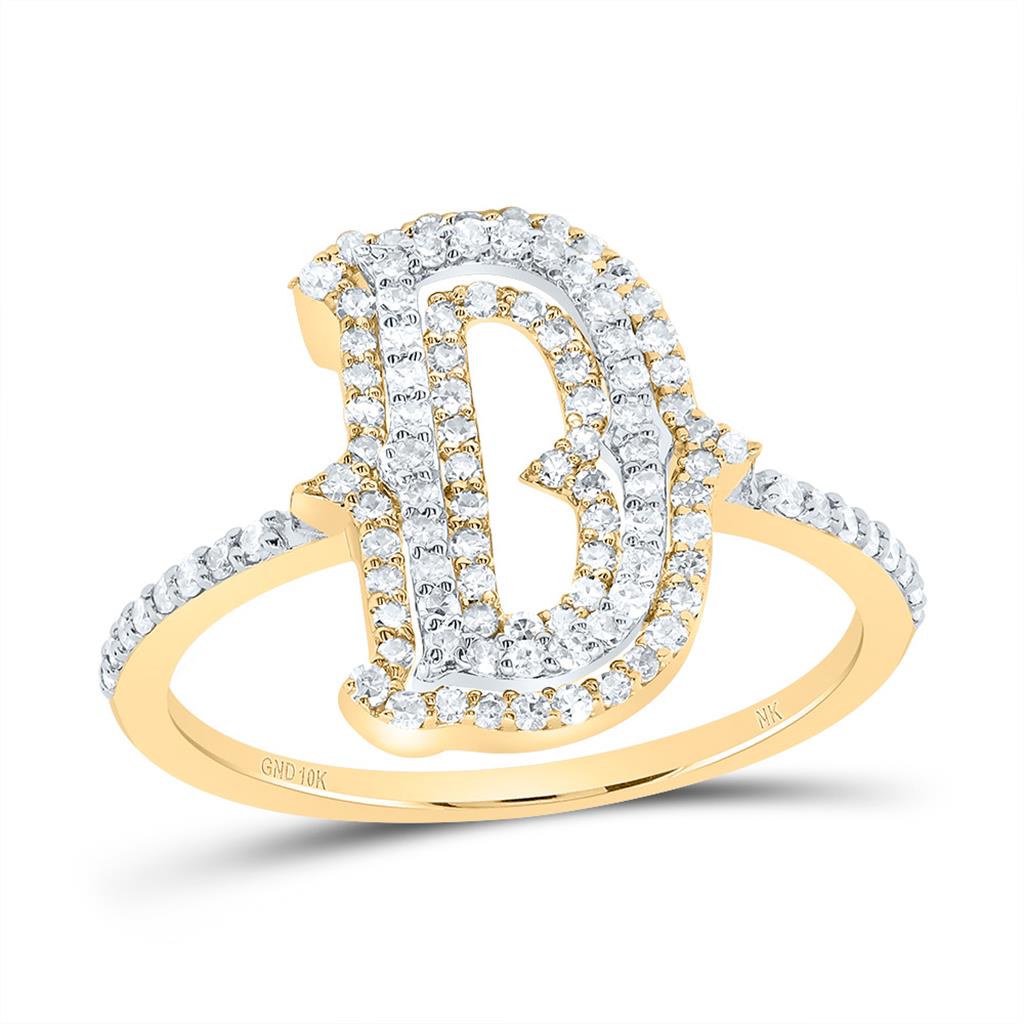 10K Yellow Gold Diamond Fashion Initial Ladies Ring 1/3 to 5/8 Cttw