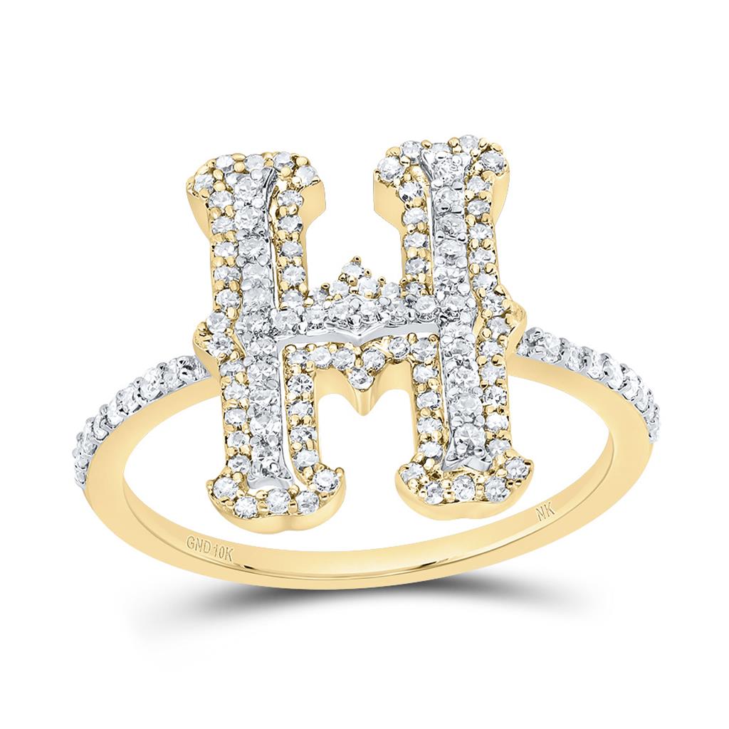 10K Yellow Gold Diamond Fashion Initial Ladies Ring 1/3 to 5/8 Cttw