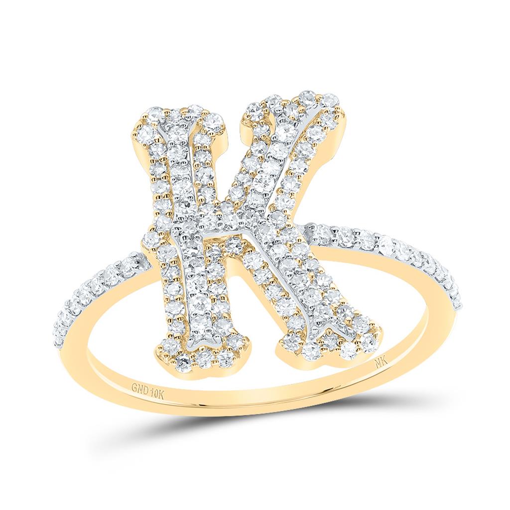 10K Yellow Gold Diamond Fashion Initial Ladies Ring 1/3 to 5/8 Cttw