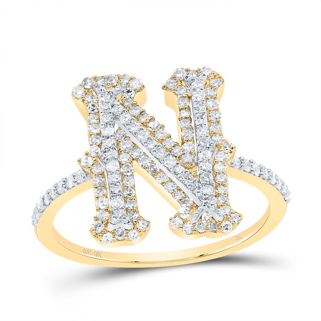 10K Yellow Gold Diamond Fashion Initial Ladies Ring 1/3 to 5/8 Cttw