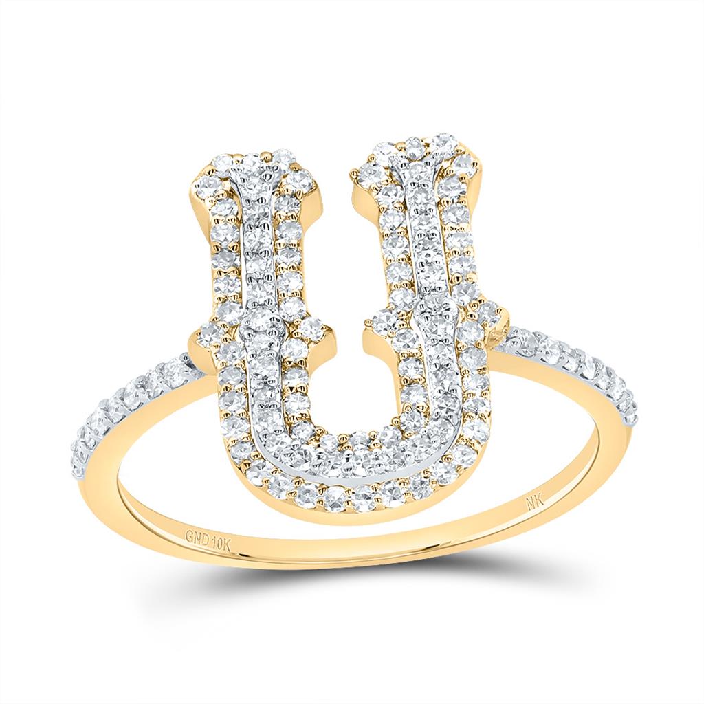 10K Yellow Gold Diamond Fashion Initial Ladies Ring 1/3 to 5/8 Cttw