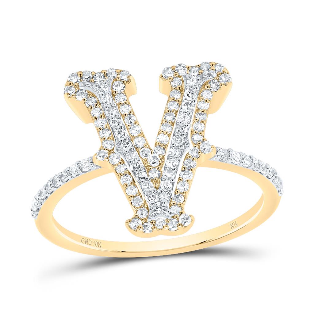 10K Yellow Gold Diamond Fashion Initial Ladies Ring 1/3 to 5/8 Cttw
