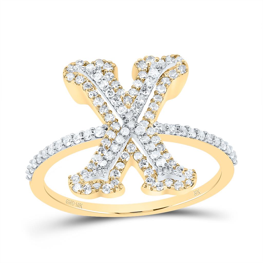 10K Yellow Gold Diamond Fashion Initial Ladies Ring 1/3 to 5/8 Cttw
