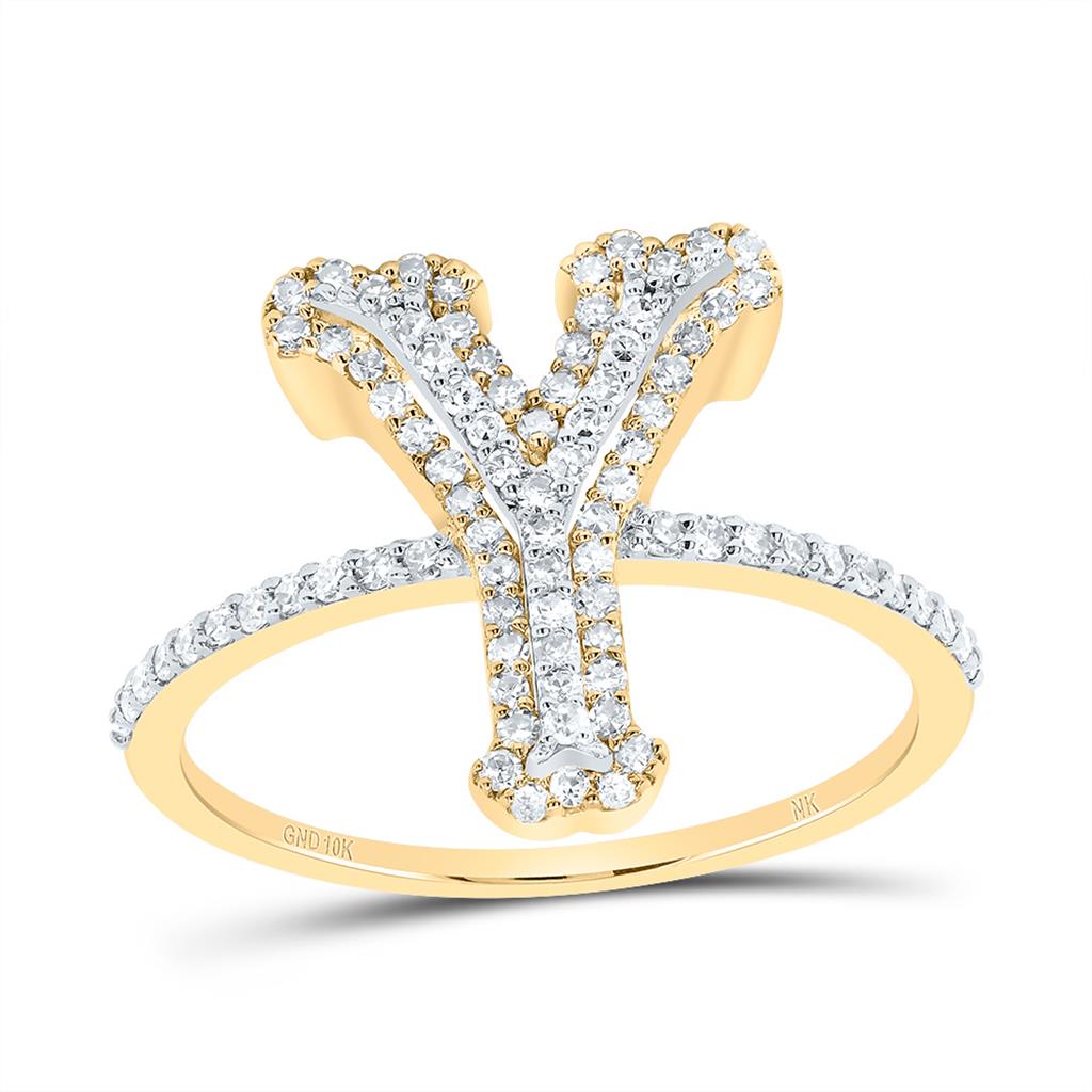 10K Yellow Gold Diamond Fashion Initial Ladies Ring 1/3 to 5/8 Cttw