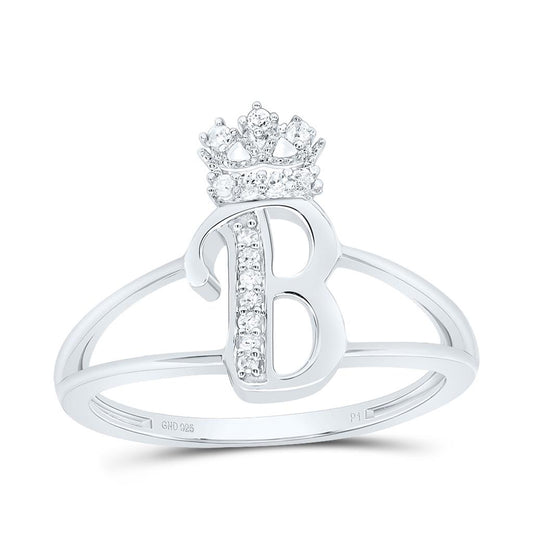 Sterling Silver Diamond Gift Initial Crown Ladies Ring 1/10 to 1/8 Cttw