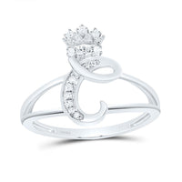 Sterling Silver Diamond Gift Initial Crown Ladies Ring 1/10 to 1/8 Cttw