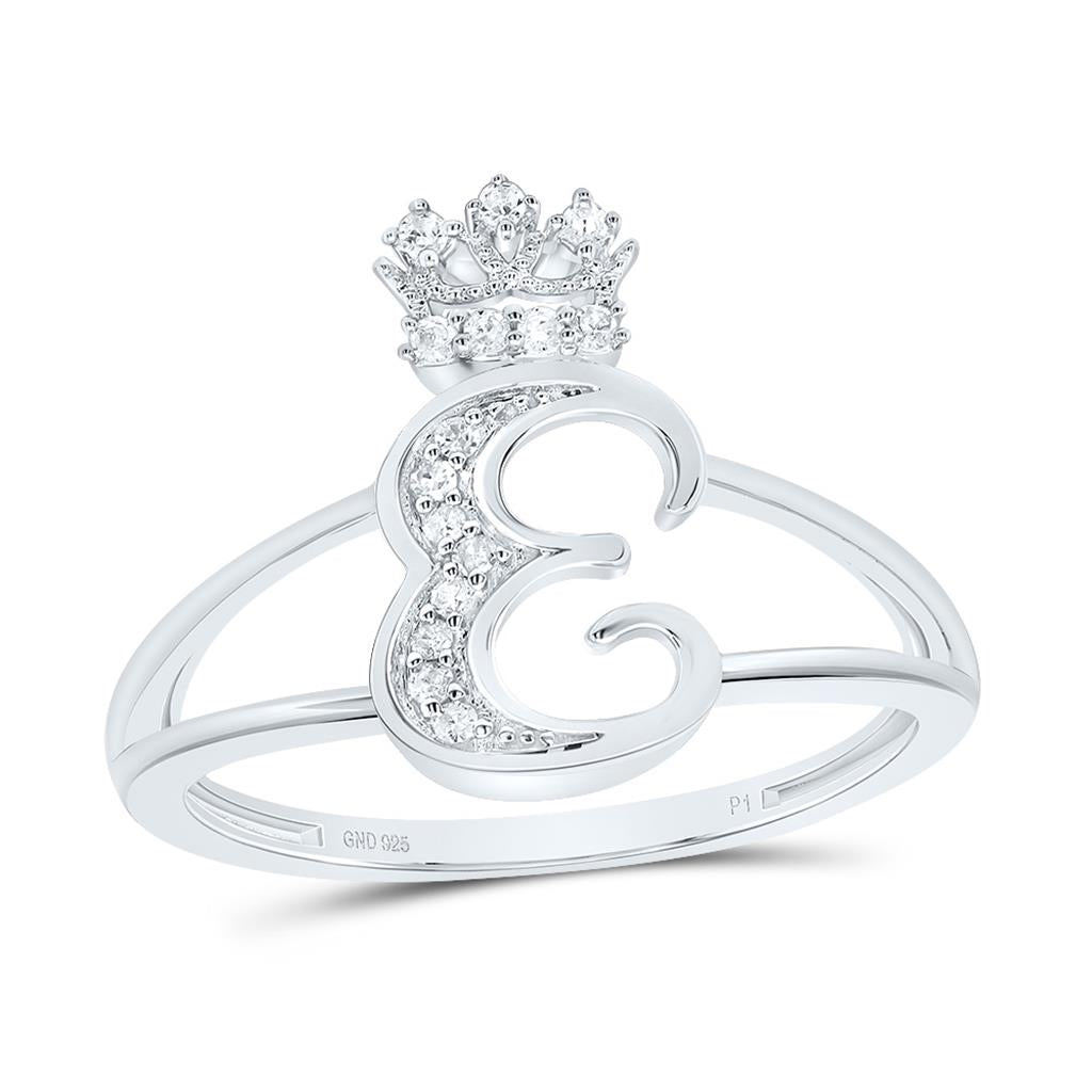 Sterling Silver Diamond Gift Initial Crown Ladies Ring 1/10 to 1/8 Cttw