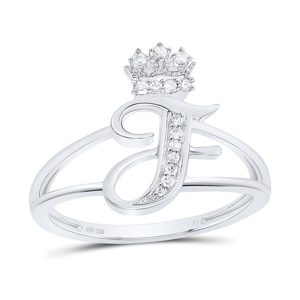Sterling Silver Diamond Gift Initial Crown Ladies Ring 1/10 to 1/8 Cttw