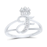 Sterling Silver Diamond Gift Initial Crown Ladies Ring 1/10 to 1/8 Cttw
