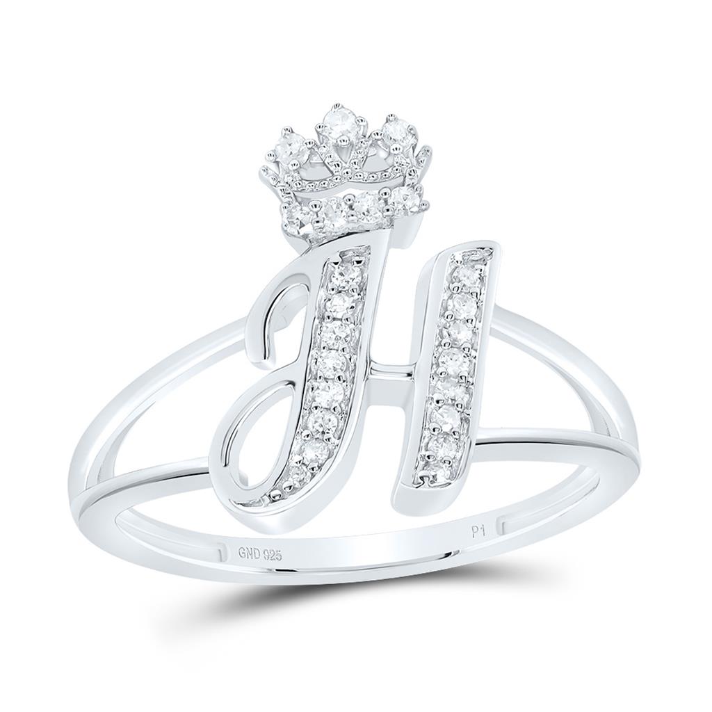 Sterling Silver Diamond Gift Initial Crown Ladies Ring 1/10 to 1/8 Cttw
