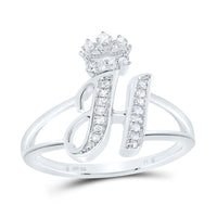 Sterling Silver Diamond Gift Initial Crown Ladies Ring 1/10 to 1/8 Cttw