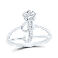 Sterling Silver Diamond Gift Initial Crown Ladies Ring 1/10 to 1/8 Cttw