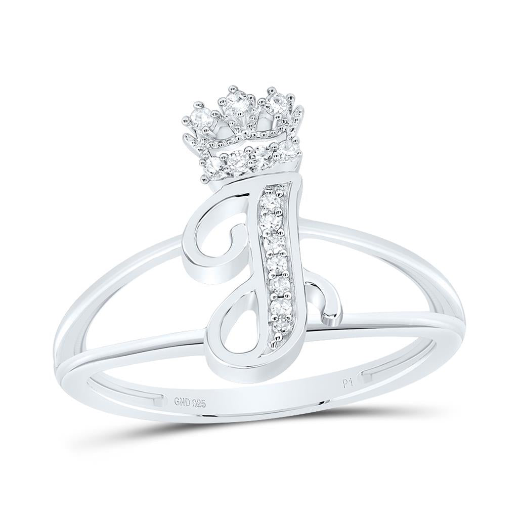 Sterling Silver Diamond Gift Initial Crown Ladies Ring 1/10 to 1/8 Cttw