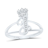 Sterling Silver Diamond Gift Initial Crown Ladies Ring 1/10 to 1/8 Cttw