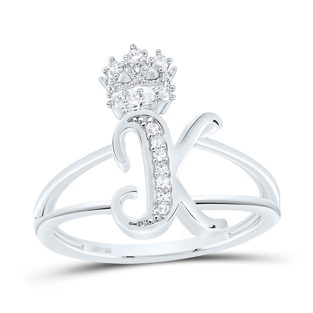 Sterling Silver Diamond Gift Initial Crown Ladies Ring 1/10 to 1/8 Cttw