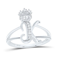 Sterling Silver Diamond Gift Initial Crown Ladies Ring 1/10 to 1/8 Cttw