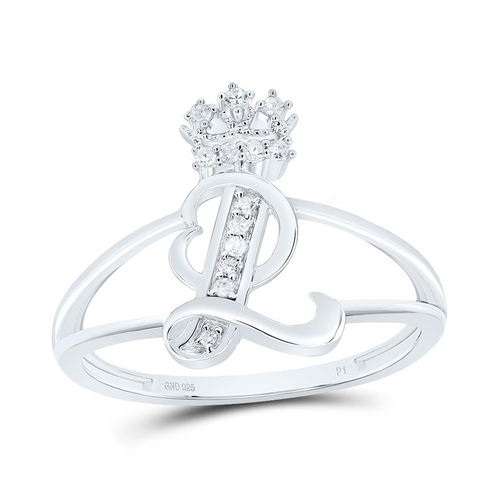 Sterling Silver Diamond Gift Initial Crown Ladies Ring 1/10 to 1/8 Cttw