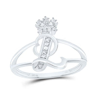 Sterling Silver Diamond Gift Initial Crown Ladies Ring 1/10 to 1/8 Cttw