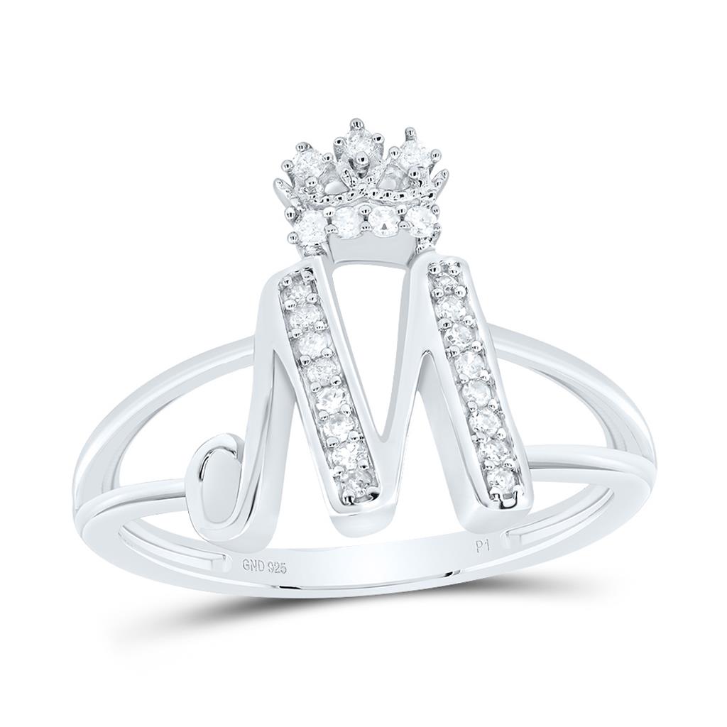 Sterling Silver Diamond Gift Initial Crown Ladies Ring 1/10 to 1/8 Cttw