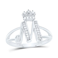 Sterling Silver Diamond Gift Initial Crown Ladies Ring 1/10 to 1/8 Cttw