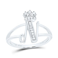 Sterling Silver Diamond Gift Initial Crown Ladies Ring 1/10 to 1/8 Cttw