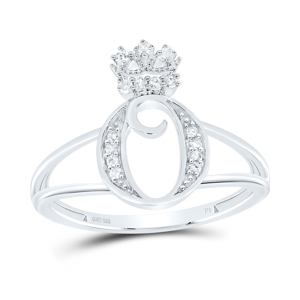 Sterling Silver Diamond Gift Initial Crown Ladies Ring 1/10 to 1/8 Cttw