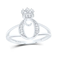 Sterling Silver Diamond Gift Initial Crown Ladies Ring 1/10 to 1/8 Cttw