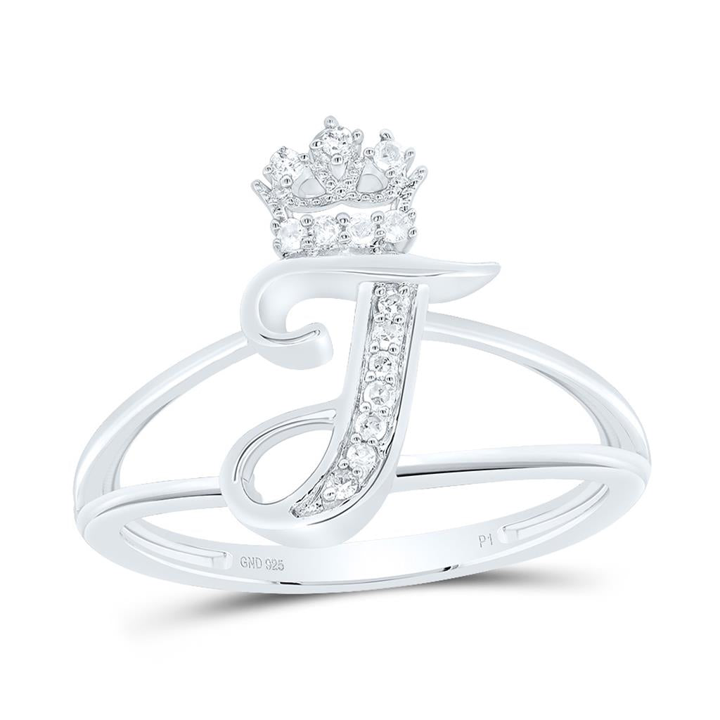 Sterling Silver Diamond Gift Initial Crown Ladies Ring 1/10 to 1/8 Cttw