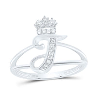 Sterling Silver Diamond Gift Initial Crown Ladies Ring 1/10 to 1/8 Cttw