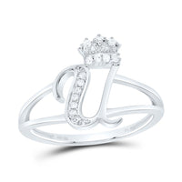 Sterling Silver Diamond Gift Initial Crown Ladies Ring 1/10 to 1/8 Cttw